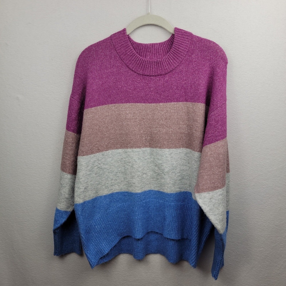 A NEW DAY Womens Color Block Sweater Pullover S Pink Blue Long Sleeves Relaxed